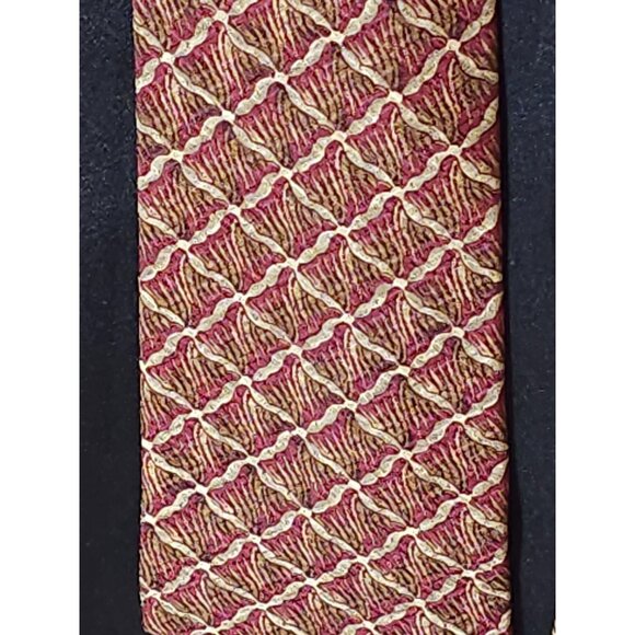 Cole Haan Mens Vintage Silk Tie Red & Gold Geometric Pattern - Picture 10 of 16